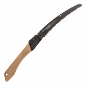 Rustic SILKY GOMBOY CURVE PROFESSIONAL 240MM - OUTBACK EDITION with a long serrated blade, isolated on a white background.