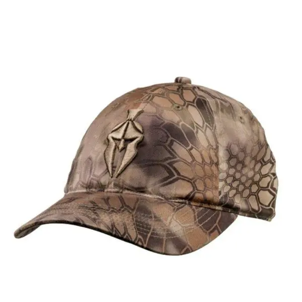 A Kryptek Spartan Logo Hat. The cap features an embroidered emblem at the center front, depicting an arrowhead design. The brim is slightly curved, and the overall texture appears rugged and durable.