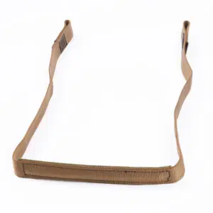 A tan-colored nylon strap with black stitching and reinforced ends. It is laid out in a U shape against a white background. The Ape Canyon Outfitters Single Step Aider appears sturdy and adjustable, likely designed for securing or carrying purposes.