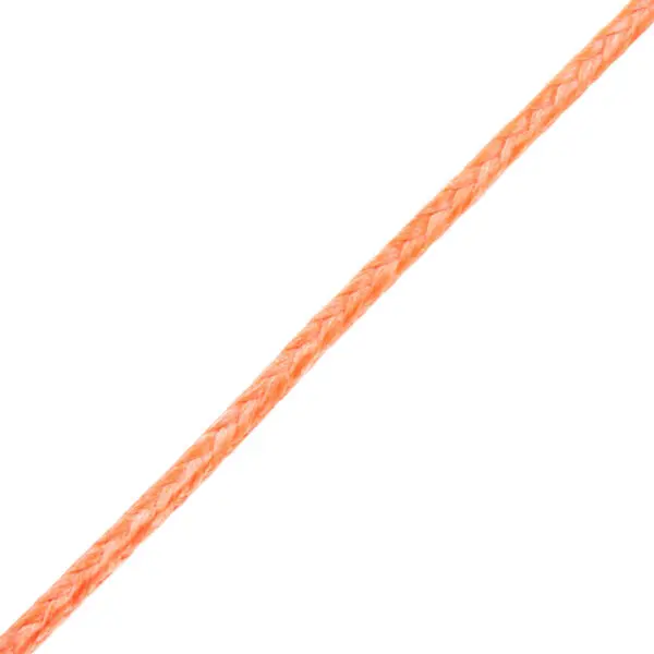 An Ape Canyon Outfitters 2.2mm Orange Oasis is shown diagonally against a white background. The texture of the rope is visible, displaying the interwoven fibers.