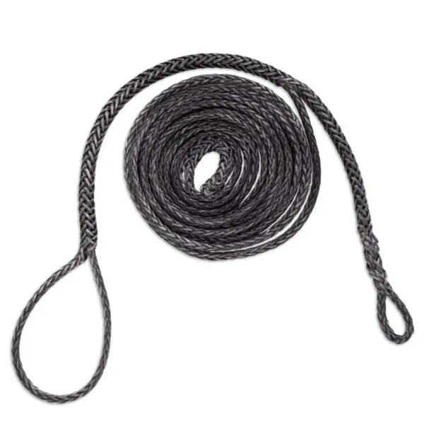A coiled Ape Canyon Outfitters Steel Specter Whoopie 6' with loops at both ends, displayed on a plain white background.