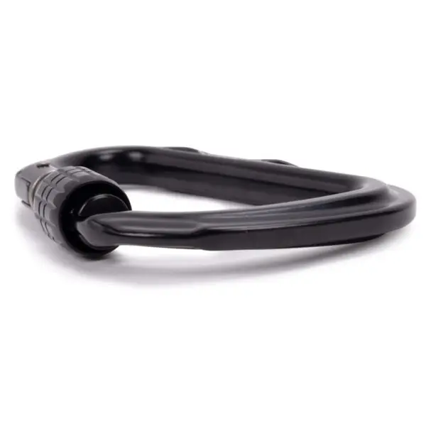 An Omega Pacific Apollo Aluminum Keylock Screw-Lok is shown against a plain white background. The carabiner is slightly oval in shape and lies flat, with its gate closed. Its sleek, robust design indicates it is suitable for climbing or securing items.