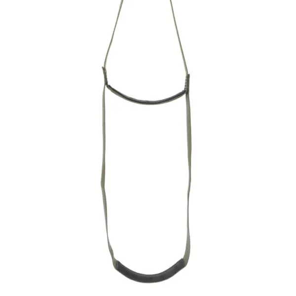 A minimalist, khaki-colored Ape Canyon Outfitters 2 Step Aider with black accents is shown. The strap features an adjustable design with two loops, connected by horizontal straps. It appears to be made of durable fabric, ideal for securing or carrying items.