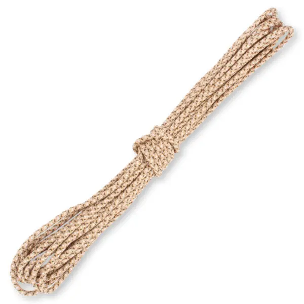 A neatly coiled and knotted Ape Canyon Outfitters 6mm Nylon Wilderness Cord, displayed on a white background.