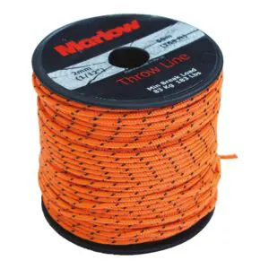 A spool of orange MARLOW THROWLINE with black markings, typically used in arborist applications for tree climbing or limb removal.