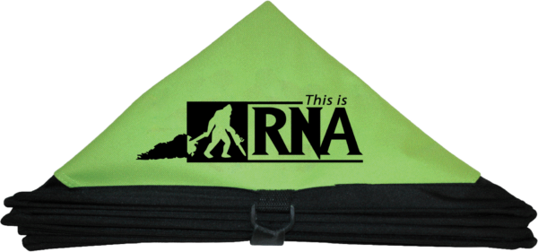 A stack of RNA COLLAPSIBLE THROWLINE CUBEs with a graphic design that includes a silhouette of a person walking a dog and the text "this is rna.