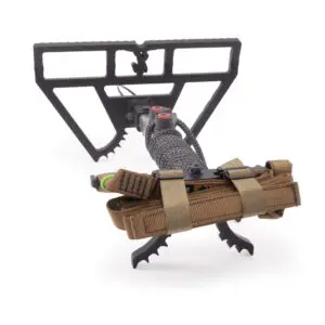 The Ape Canyon Outfitters Loaded Prospector One Stick features a sharp edge and pointed spike, with a wide blade design and integrated holes. The straps include a buckle for secure fastening to gear or belts.