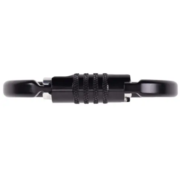 A cylindrical, black metal **Omega Pacific Raider Aluminum Keylock 3-Stage Quik-Lok NFPA - Black** is shown horizontally against a white background. The lock features a knurled grip section in the middle and smooth ends that likely slot into a locking mechanism.
