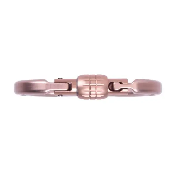 A Omega Pacific Raider Tactical Oval Screw-Lok Sand Tan with a cylindrical locking mechanism in the center. The clasp has a sleek, modern design with a smooth finish and is slightly curved at both ends.