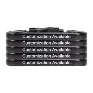 A coiled black bike lock is shown. Each coil is labeled with the text "Custom Omega Pacific Standard D Aluminum Keylock Screw-Lok NFPA (5 Pack) (Copy)" in white letters. The lock features a tightening mechanism at the top, and the repeated text suggests the potential for personalized labeling or branding.