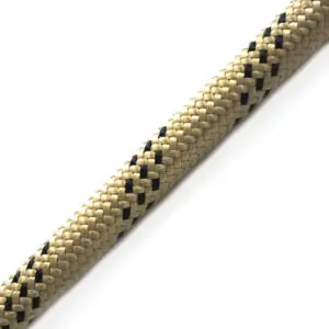 A close-up image of the Marlow 11mm Protec 500 rope, displaying its beige and black braided pattern. The rope reveals a detailed, woven texture that highlights the alternating colors and intricate construction against a white background.