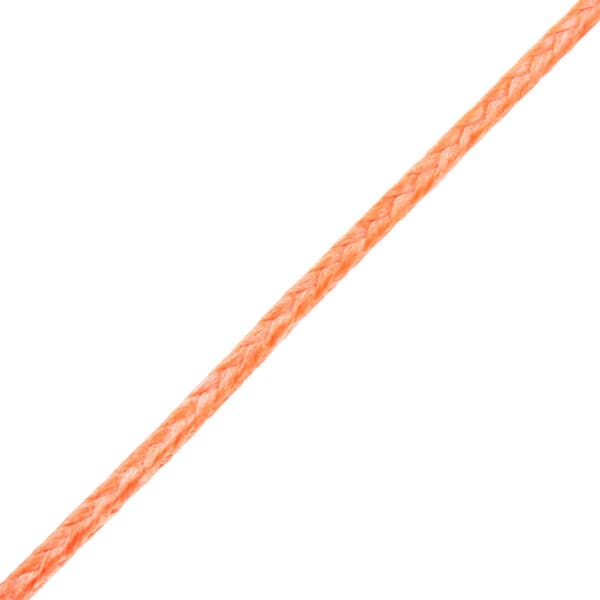 An Ape Canyon Outfitters 2.2mm Orange Oasis is shown diagonally against a white background. The texture of the rope is visible, displaying the interwoven fibers.