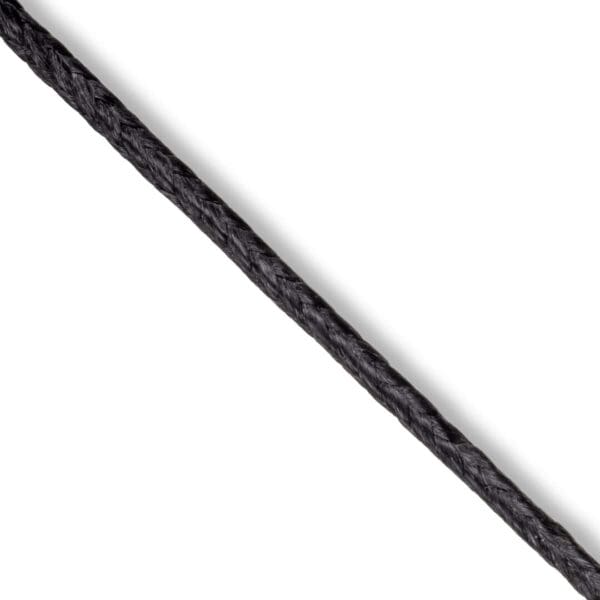 Close-up image of an Ape Canyon Outfitters 2.2mm Arachnid rope against a white background, positioned diagonally from the bottom left to the top right corner. The texture and strands of the rope are clearly visible.