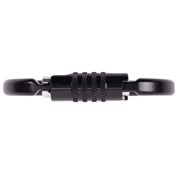 A cylindrical, black metal **Omega Pacific Raider Aluminum Keylock 3-Stage Quik-Lok NFPA - Black** is shown horizontally against a white background. The lock features a knurled grip section in the middle and smooth ends that likely slot into a locking mechanism.